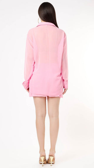 Deme By Gabriella-Bubblegum Pink Shirt And Skirt-INDIASPOPUP.COM