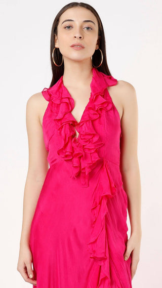 Deme By Gabriella-Hot Pink Ruffle Gown-INDIASPOPUP.COM