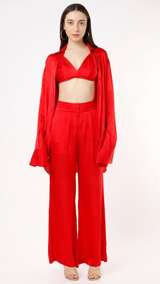 Deme By Gabriella-Red Satin Bralette And Pant Set-INDIASPOPUP.COM