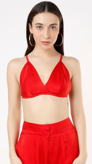 Deme By Gabriella-Red Satin Bralette And Pant Set-INDIASPOPUP.COM