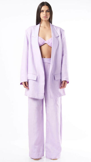 Deme By Gabriella-Lilac Linen Jacket And Pant Set-INDIASPOPUP.COM