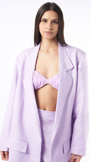 Deme By Gabriella-Lilac Linen Jacket And Pant Set-INDIASPOPUP.COM