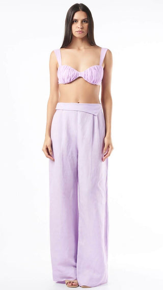 Deme By Gabriella-Lilac Linen Jacket And Pant Set-INDIASPOPUP.COM