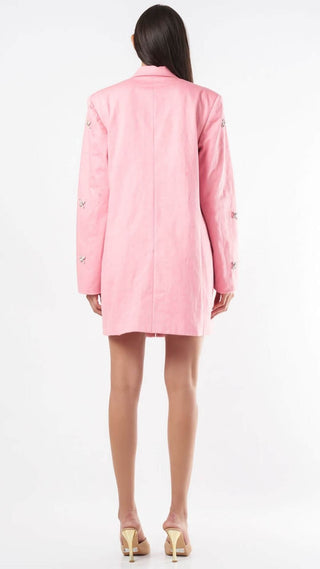 Deme By Gabriella-Baby Pink Embellished Blazer Dress-INDIASPOPUP.COM
