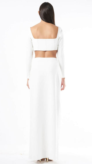 Deme By Gabriella-White Corset Top And Draped Skirt-INDIASPOPUP.COM