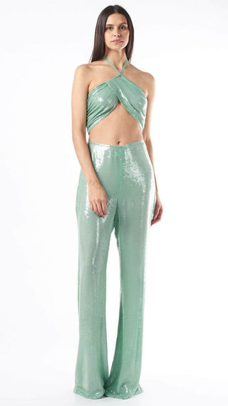 Deme By Gabriella-Teal Sequin Crop Top And Pant-INDIASPOPUP.COM