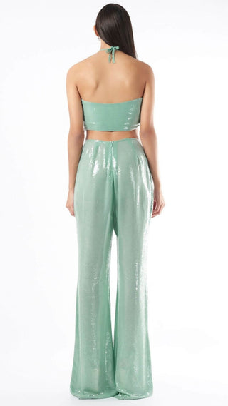 Deme By Gabriella-Teal Sequin Crop Top And Pant-INDIASPOPUP.COM