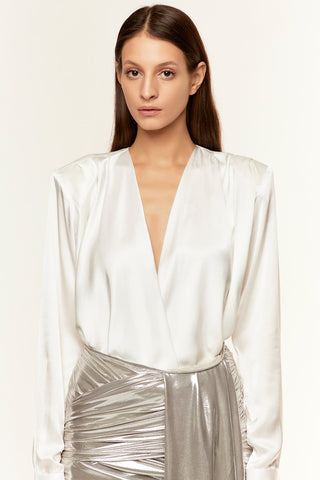 Deme By Gabriella-White Shirt With Rouched Skirt-INDIASPOPUP.COM