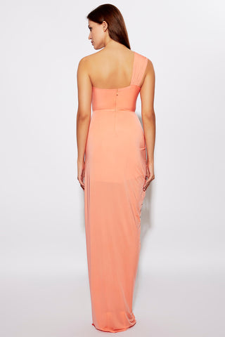 Deme By Gabriella-Peach One-Shoulder Dress-INDIASPOPUP.COM