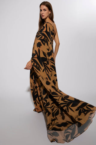 Deme By Gabriella-Beige Black One-Shoulder Dress-INDIASPOPUP.COM