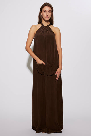 Deme By Gabriella-Chocolate Brown Loose Slip Dress-INDIASPOPUP.COM