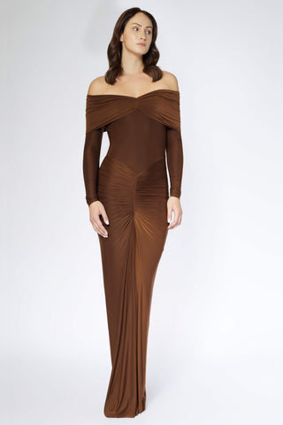 Deme By Gabriella-Chocolate Brown Gown-INDIASPOPUP.COM