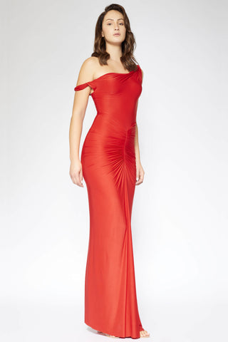 Deme By Gabriella-Red One-Shoulder Gown-INDIASPOPUP.COM