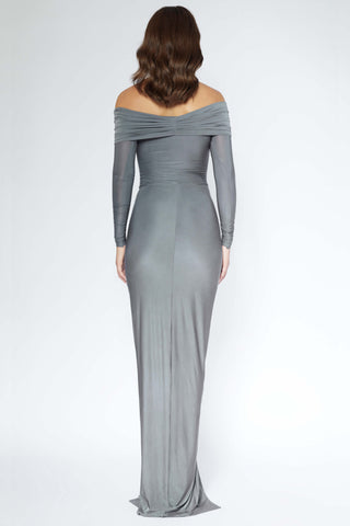 Deme By Gabriella-Gray One-Shoulder Gown-INDIASPOPUP.COM