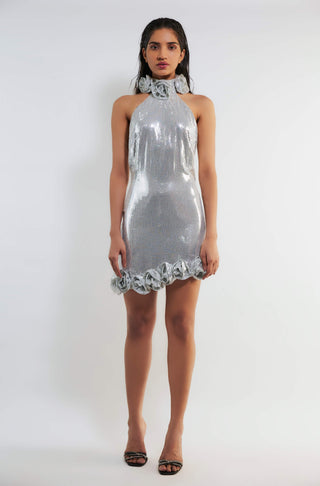 Deme By Gabriella-Odette Silver Sequins Dress-INDIASPOPUP.COM