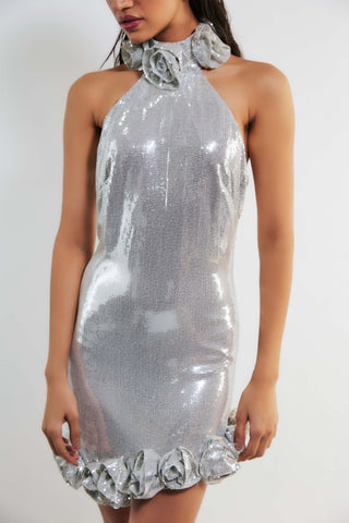 Deme By Gabriella-Odette Silver Sequins Dress-INDIASPOPUP.COM