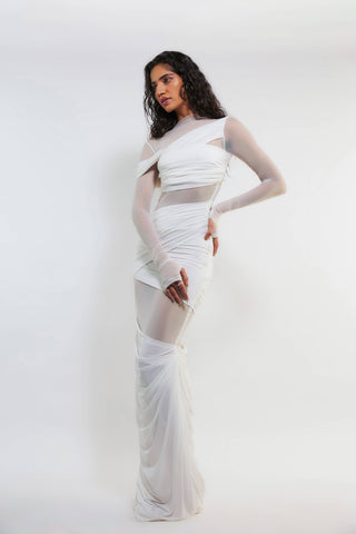 Deme By Gabriella-Sarah White Bandaged Dress-INDIASPOPUP.COM