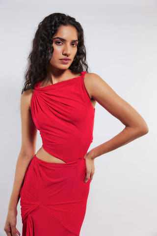 Deme By Gabriella-Sal Red Fitted Gown-INDIASPOPUP.COM