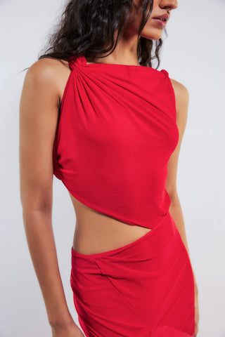Deme By Gabriella-Sal Red Fitted Gown-INDIASPOPUP.COM