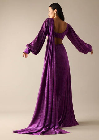 Deme By Gabriella-Brianna Purple Pre-Pleated Sari-INDIASPOPUP.COM