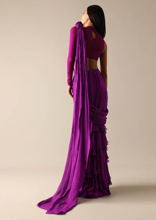 Deme By Gabriella-Carey Purple Ruffle Sari And Blouse-INDIASPOPUP.COM