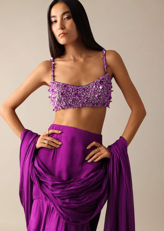 Deme By Gabriella-Darla Purple Ruffle Sari And Blouse-INDIASPOPUP.COM