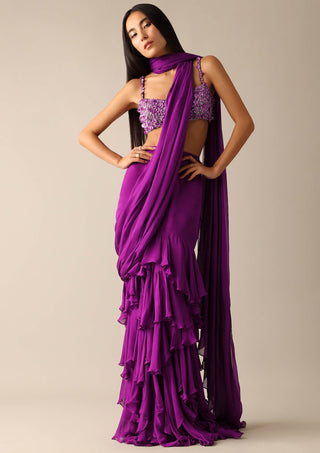 Deme By Gabriella-Darla Purple Ruffle Sari And Blouse-INDIASPOPUP.COM