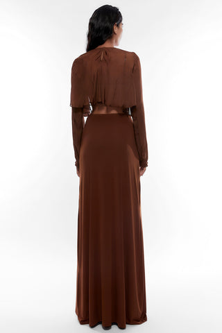 Deme By Gabriella-Chocolate Brown Skirt And Top Set-INDIASPOPUP.COM