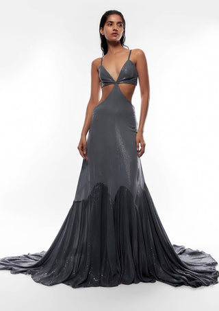 Deme By Gabriella-Grey Sequins Fitted Gown-INDIASPOPUP.COM