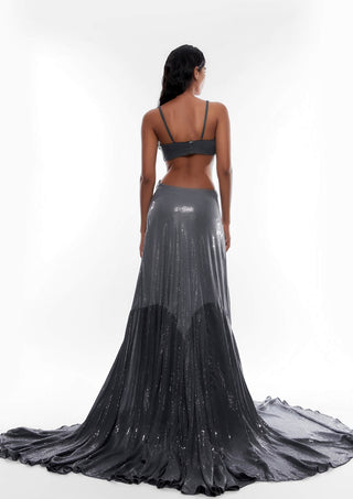 Deme By Gabriella-Grey Sequins Fitted Gown-INDIASPOPUP.COM