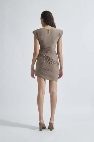 Amy Walnut Draped Short Dress by Deme By Gabriella, available on Indiaspopup.com