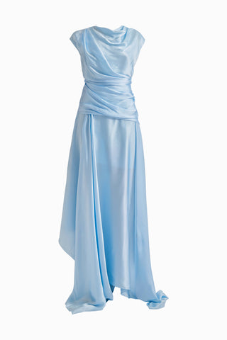 Azura Baby Blue Satin Gown by Deme By Gabriella, available on Indiaspopup.com