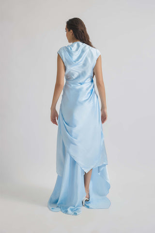 Azura Baby Blue Satin Gown by Deme By Gabriella, available on Indiaspopup.com