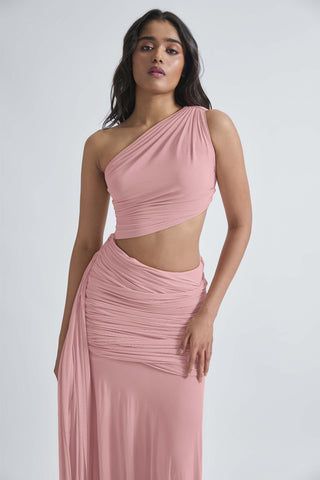 Narcisa One-Shoulder Pink Gown by Deme By Gabriella, available on Indiaspopup.com