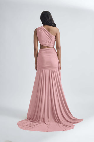 Narcisa One-Shoulder Pink Gown by Deme By Gabriella, available on Indiaspopup.com