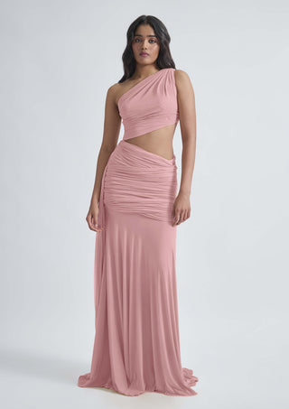 Narcisa One-Shoulder Pink Gown by Deme By Gabriella, available on Indiaspopup.com