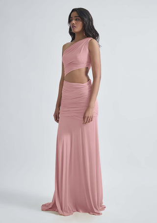 Narcisa One-Shoulder Pink Gown by Deme By Gabriella, available on Indiaspopup.com