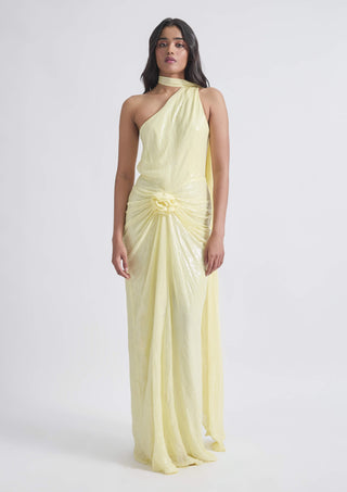 Lidia Lime Yellow Gown by Deme By Gabriella, available on Indiaspopup.com