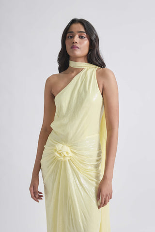 Lidia Lime Yellow Gown by Deme By Gabriella, available on Indiaspopup.com