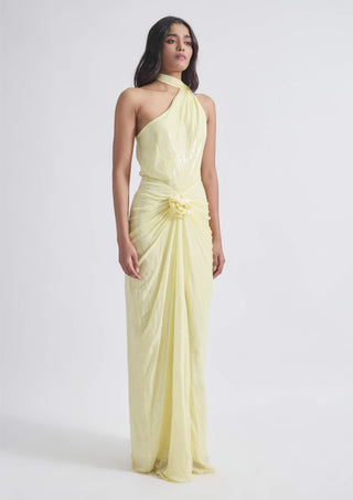 Lidia Lime Yellow Gown by Deme By Gabriella, available on Indiaspopup.com