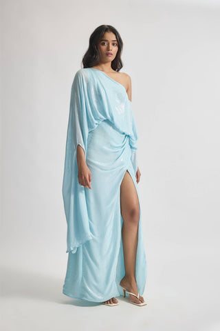 Rosa Baby Blue Sequins Gown by Deme By Gabriella, available on Indiaspopup.com