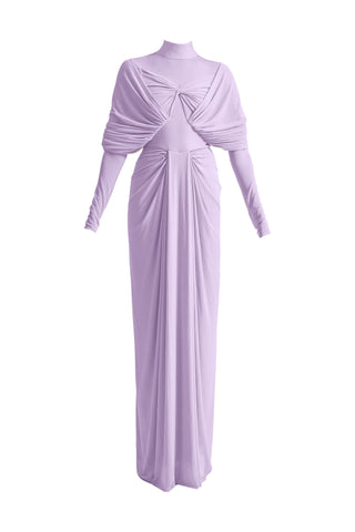 Kenny Lilac Blue High-Neck Draped Gown by Deme By Gabriella, available on Indiaspopup.com