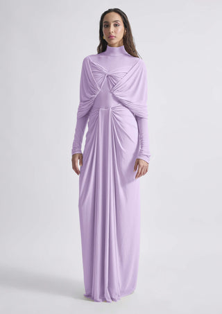 Kenny Lilac Blue High-Neck Draped Gown by Deme By Gabriella, available on Indiaspopup.com