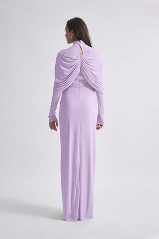 Kenny Lilac Blue High-Neck Draped Gown by Deme By Gabriella, available on Indiaspopup.com