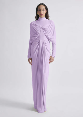 Kenny Lilac Blue High-Neck Draped Gown by Deme By Gabriella, available on Indiaspopup.com