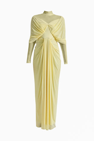 Kenny High-Neck Draped Gown by Deme By Gabriella, available on Indiaspopup.com