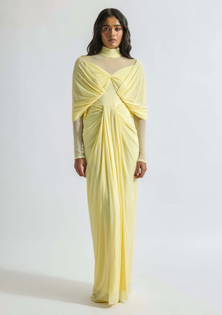 Kenny High-Neck Draped Gown by Deme By Gabriella, available on Indiaspopup.com