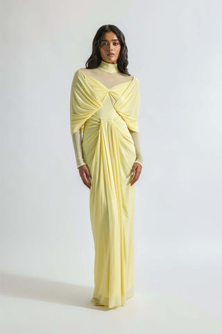 Kenny High-Neck Draped Gown by Deme By Gabriella, available on Indiaspopup.com