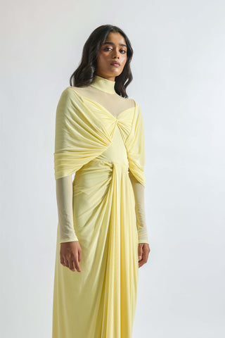 Kenny High-Neck Draped Gown by Deme By Gabriella, available on Indiaspopup.com