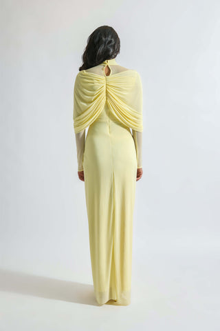 Kenny High-Neck Draped Gown by Deme By Gabriella, available on Indiaspopup.com